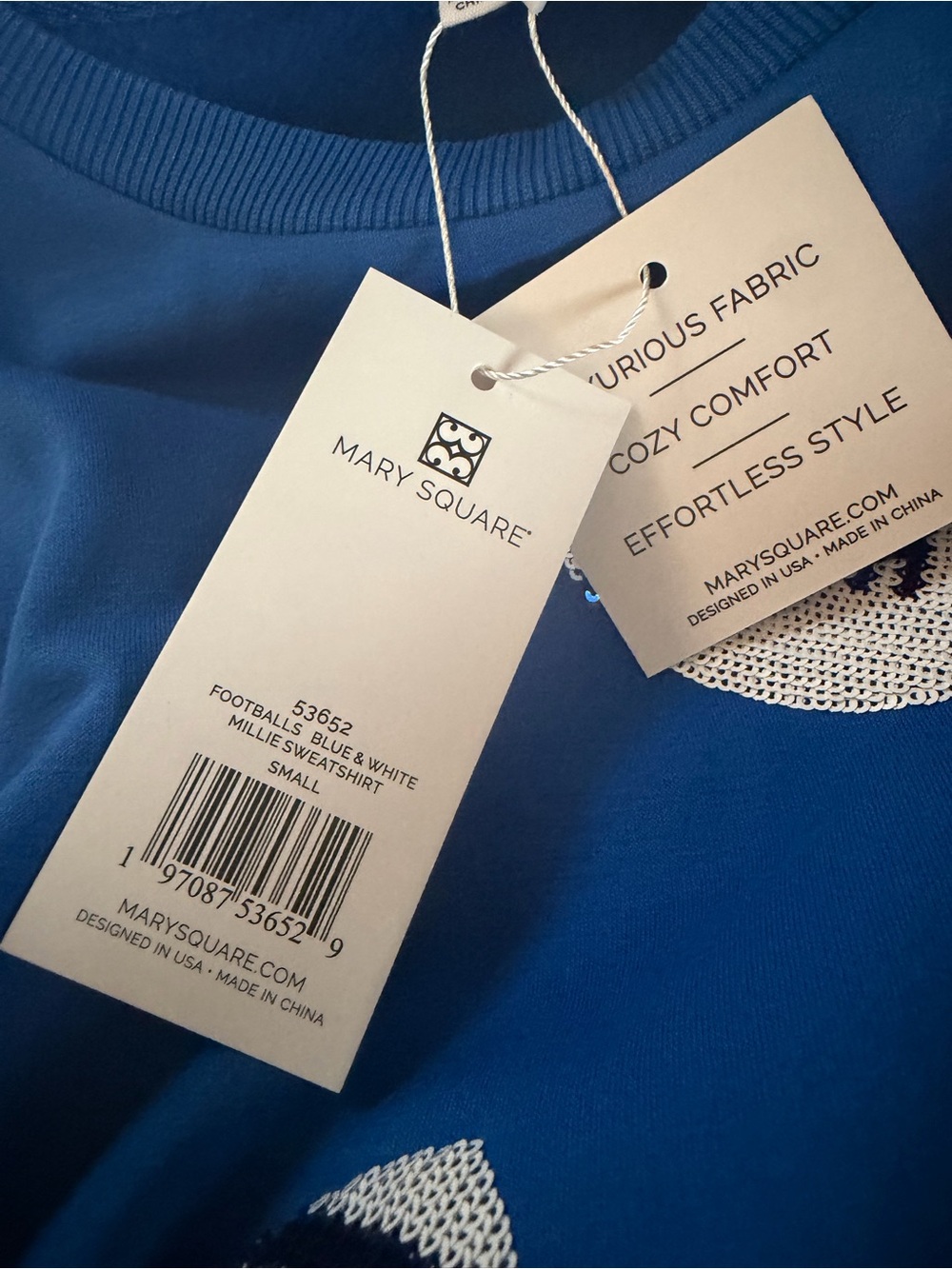 💙 NWT Mary Square “Footballs” Millie Sweatshirt 💙 - Picture 2 of 6